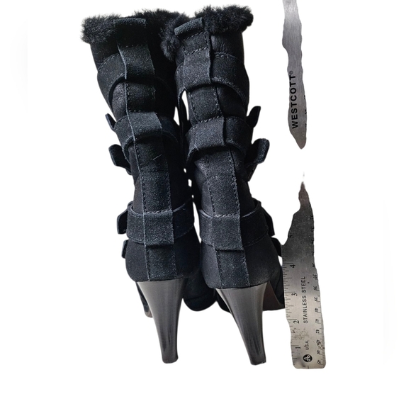 Mulberry Heeled Fur Leather Boots 36.5 US 6.5 7 - Picture 3 of 8